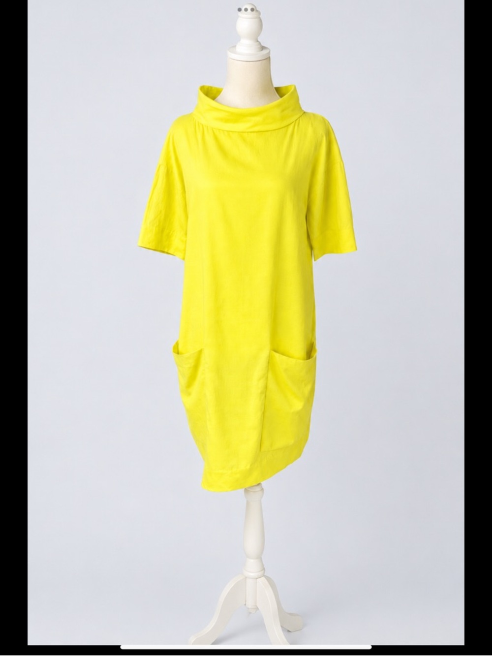 COS Chartreuse/Yellow Cocoon Dress | EU 34 | Minimalist Cowl Neck Pocket Dress